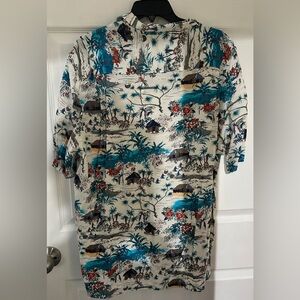 Caribbean Tropical Print Shirt with Blue and Red Accents